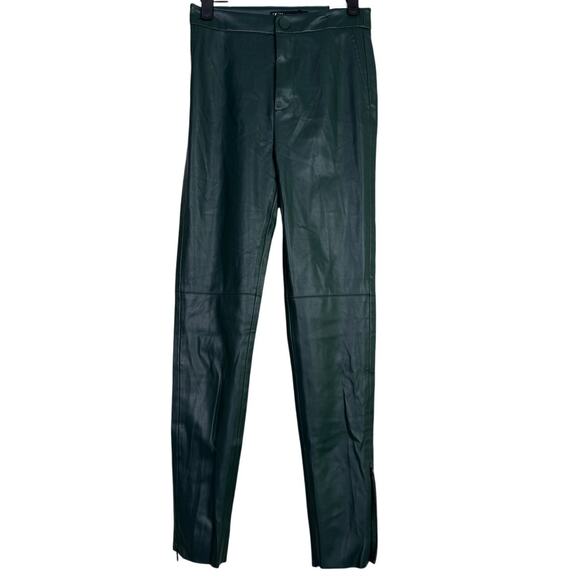 NWT ZARA Faux Leather Hi Elastic Waist Skinny Zip Up Ankle Crop Pants XS Green - Picture 1 of 16